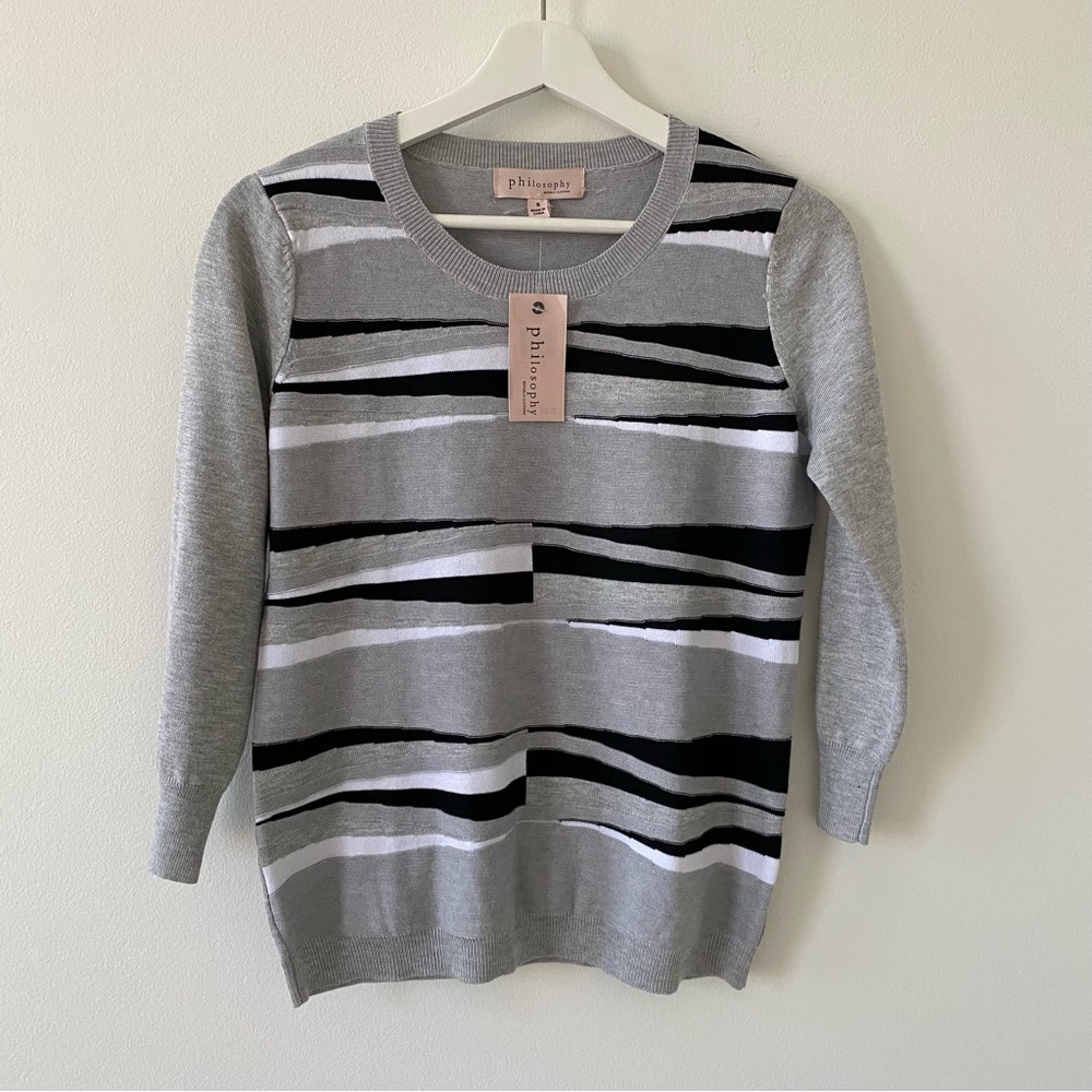 Philosophy Women’s 3/4 Sleeve Grey Sweater NEW